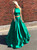 Simple Green Two Piece Satin Halter Backless Prom Dress With Pockets