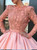 A-Line Bateau Long Sleeves Pink Satin Prom Dress With Appliques Appliques