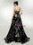 A-Line Black Satin Spaghetti Straps Print Backless Prom Dress