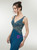 Blue Satin Mermaid Deep V-neck Lace Back Floor Length Prom Dress