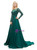 A-Line Green Satin Long Sleeve Floor Length Prom Dress