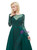 A-Line Green Satin Long Sleeve Floor Length Prom Dress