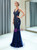 Blue Tulle Mermaid V-neck Sleeveless Sequins Prom Dress