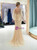 Champagne Tulle Mermaid Sequins Cap Sleeve Backless Prom Dress