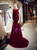 Burgundy Meramid Bateau Backless Tulle Sequins Prom Dress