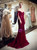 Burgundy Tulle Off The Shoulder Sequins Floor Length Prom Dress