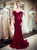 Burgundy Tulle Off The Shoulder Sequins Floor Length Prom Dress