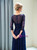 Blue See Through Tulle Sequins 3/4 Sleeve Floor Length Prom Dress