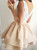 A-Line Champagne Lace Satin V-neck Short Homecoming Dress
