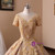 Champagne Tulle Gold Lace Appliques Beaded Sequins Wedding Dress