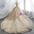 Champagne Tulle Gold Lace Appliques Off The Shoulder Wedding Dress