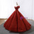 Red Lace Ball Gown See Through Neck Cap Sleeve Wedding Dress