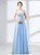 A-Line Blue Chiffon Spaghetti Straps Backless With Beading Prom Dress