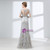 Silver Sheath Long Sleeve With Beading Floor Length Prom Dress