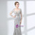 Silver Sheath Long Sleeve With Beading Floor Length Prom Dress