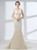Champagne Mermaid V-neck Backless Prom Dress With Beading