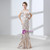 Champagne Tulle Sequins Appliques Floor Length Prom Dress