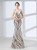 Mermaid Gold Sequins V-neck Backless Floor Length Prom Dress