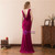 Burgundy Lace Mermaid Backless Cap Sleeve Prom Dress With Beading