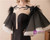 Black Satin Mermaid Backless Puff Sleeve Prom Dress With Feather