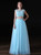 Blue Tulle Two Piece Cap Sleeve Backless With Beading Prom Dress