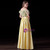 Yellow Two Piece Satin Spaghetti Straps Prom Dress With Flower