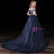 Sexy Navy Blue Tulle Sequins Off The Shoulder Prom Dress