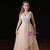 A-Line Champagne Tulle Appliques V-neck Backless Prom Dress
