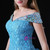 Blue Ball Gown Organza Lace Off The Shoulder Crystal Sweet 16 Dress