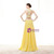 Yellow Straps Chiffon Two Piece Appliques Long Prom Dress