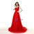 Red Tulle V-neck See Through Prom Dress With Beading Hand Flower