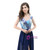 Blue Chiffon Print V-neck Appliques Sequins Prom Dress