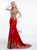 Red Mermaid Satin Gold Appliques Cap Sleeve Prom Dress