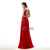 Red Chiffon Cut Out Backless Long Prom Dress With Sequins