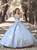 Sexy Blue Ball Gown Tulle Off The Shoulder Quinceanera Dress With Crystal