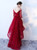Red Half Sleeves Spaghetti Straps A-Line Lace Sashes Prom Dress