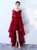 Red Half Sleeves Spaghetti Straps A-Line Lace Sashes Prom Dress