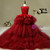 Burgundy Tulle Satin Hi Lo  Embroidery Flower Girl Dress