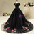 Black Tulle Cap Sleeve Embroidery Appliques Flower Girl Dress