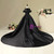 Black Satin Hi Lo Cold Shoulder Long Train Flower Girl Dress