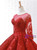 Red Ball Gown Long Sleeve Backless Appliques Wedding Dress