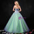 Green Ball Gown Strapless Neck Tulle Appliques Quinceanera Dresses