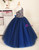 Navy Blue Tulle One Shoulder With Crystal Flower Girl Dress