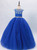 Blue Tulle Backless Cap Sleeve Flower Girl Dress With Crystal