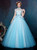 Blue Ball Gown Tulle High Neck Cap Sleeve Backless Quinceanera Dresses