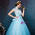 Blue Ball Gown Tulle High Neck Cap Sleeve Backless Quinceanera Dresses