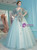 Blue Tulle Puff Sleeve V-neck Backless Embroidery Quinceanera Dresses