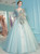Blue Tulle Puff Sleeve V-neck Backless Embroidery Quinceanera Dresses