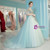 Blue Tulle Puff Sleeve V-neck Backless Embroidery Quinceanera Dresses