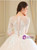 Champagne Tulle Appliques Short Sleeve Wedding Dress With Long Train